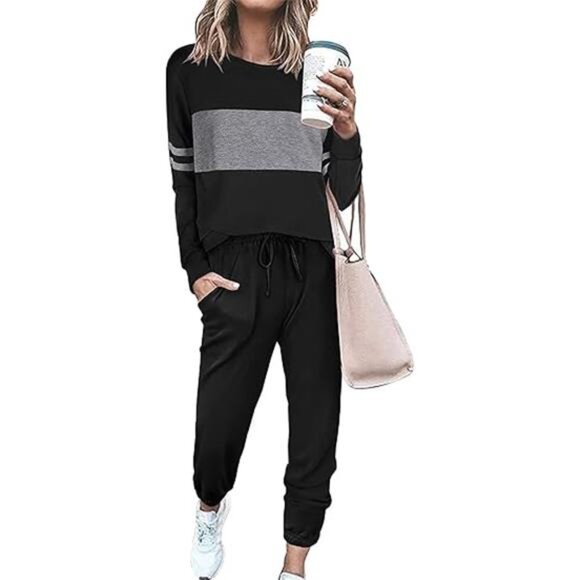 Women's Color Block 2-Piece Tracksuit: Crewneck Long Sleeve Top & Sweatpants - Picture 7 of 7